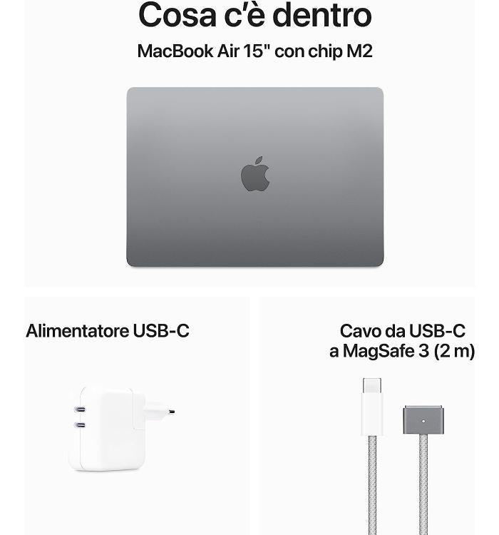 APPLE MACBOOK AIR 15,3" 2023 CHIP M2 8+512GB GARANZIA 24 MESI APPLE SPACE GRAY - TASTIERA ITALIANA