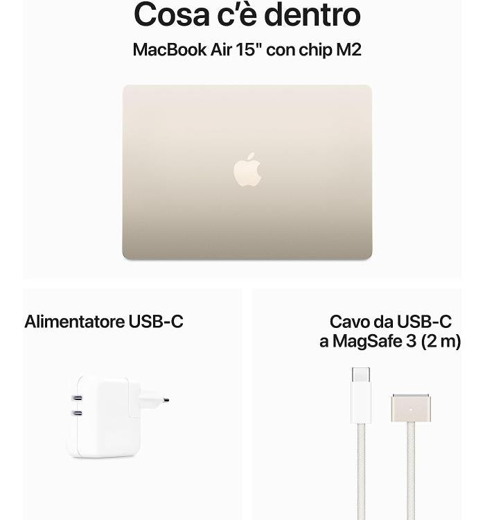 APPLE MACBOOK AIR 15,3" 2023 CHIP M2 8+512GB GARANZIA 24 MESI APPLE STARLIGHT - TASTIERA ITALIANA