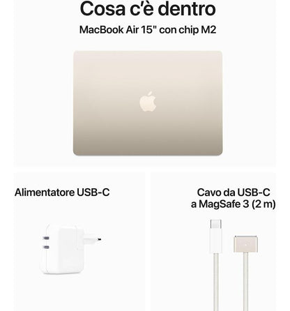 APPLE MACBOOK AIR 15,3" 2023 CHIP M2 8+512GB GARANZIA 24 MESI APPLE STARLIGHT - TASTIERA ITALIANA