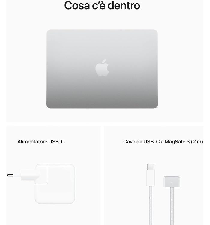 APPLE MACBOOK AIR 13,6", CHIP M2 "2022" CPU 8-CORE GPU 10-CORE 8GB RAM+512GB SSD GARANZIA 24 MESI APPLE SILVER- TASTIERA ITALIANA