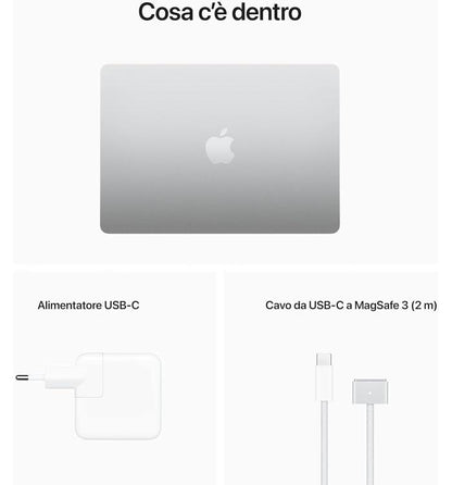 APPLE MACBOOK AIR 13,6", CHIP M2 "2022" CPU 8-CORE GPU 10-CORE 8GB RAM+512GB SSD GARANZIA 24 MESI APPLE SILVER- TASTIERA ITALIANA