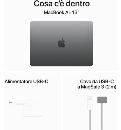 APPLE MACBOOK AIR 13" CHIP M3 (2024) 8-CORE CPU 8-CORE GPU 8GB RAM + 256GB SSD 24 WARRANTY APPLE SPACE GRAY - ITALIAN KEYBOARD 