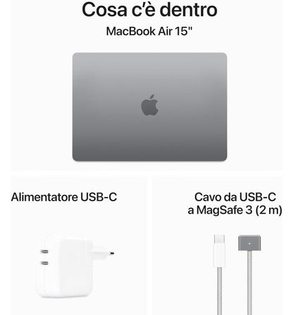 APPLE MACBOOK AIR 15" CHIP M3 (2024) CPU 8-CORE GPU 10-CORE 8GB DI RAM + 512GB SSD GARANZIA 24 APPLE SPACE GRAY - TASTIERA ITALIANA